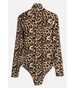 Leopard High Neck Long Sleeve Sexy Bodysuit