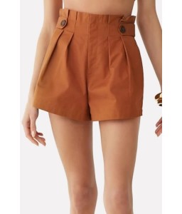 Light-brown Pleated High Waist Casual Shorts