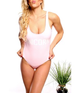 Pink Letters Print Scoop Neck Sexy One Piece Swimsuit