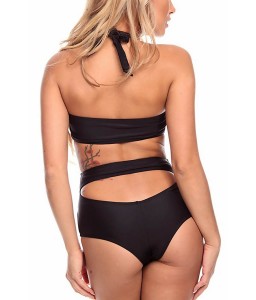 Black Halter Neck Cutout Wrap Monokini Swimsuit