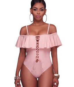 Spaghetti Straps Lace Up Ruffled Sexy One Piece Swimsuit