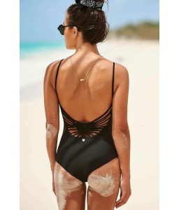 Solid Color Strappy Braided Cutout Sexy One Piece Swimsuit