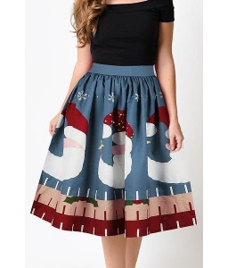 Multi Santa Claus Print Elastic Waist Christmas Skirt