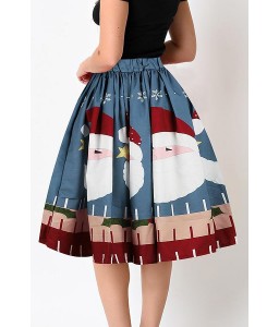Multi Santa Claus Print Elastic Waist Christmas Skirt