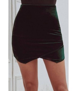 Dark-green Velour High Waist Casual Tulip Skirt