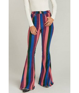 Multi Stripe High Waist Casual Flared Pants