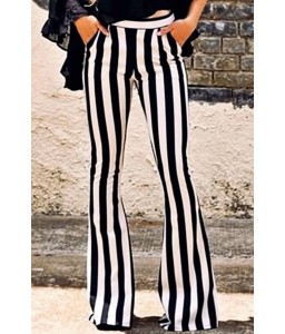 White Stripe Pocket Casual Flared Pants