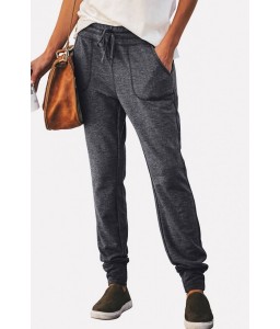 Dark-gray Drawstring Pocket Casual Harem Pants