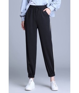 Black Contrast Drawstring Pocket Casual Plus Size Pants