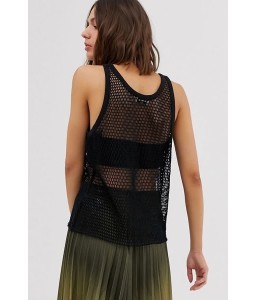 Black Mesh Hollow Out Sexy Tank Tops