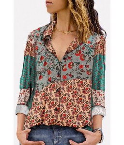 Multi Floral Print Button Up Long Sleeve Casual Shirt
