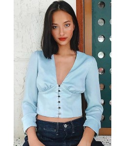 Button Up V Neck Long Sleeve Sexy Blouse
