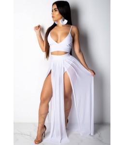 Spaghetti Straps Slit Crop Top Skirt Sexy Cover Up