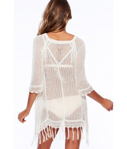 White Crochet Fringe Swimsuit Cover Up