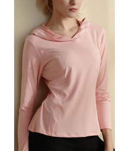 Pink Hooded Long Sleeve Workout Sports Tee