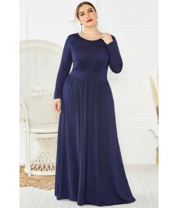 Dark-blue Long Sleeve Elegant Maxi Plus Size Formal Dress
