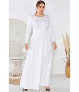 White Long Sleeve Elegant Maxi Plus Size Formal Dress