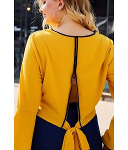 Yellow Slit Tied Flare Sleeve Casual Plus Size T Shirt