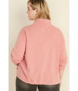 Pink Half Zipper Drawstring Long Sleeve Casual Plus Size Sweatshirt