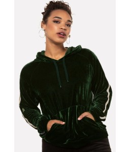 Army-green Drawstring Pocket Front Long Sleeve Velvet Casual Plus Size Hoodie