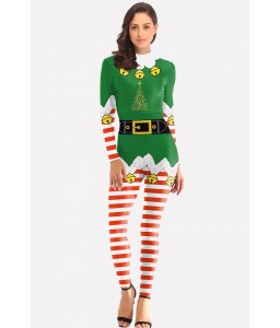 Green Stripe Jumpsuit Christmas Cosplay Costume