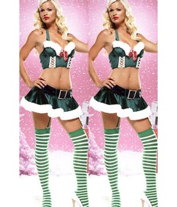 Dark Green Halter Naughty Miss Santa Costume