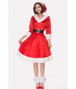 Red Santas V Neck Dress Christmas Cosplay Costume