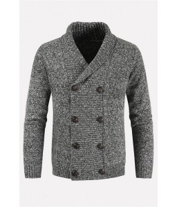 Men Double Breasted Shawl Collar Long Sleeve Casual Cardigan