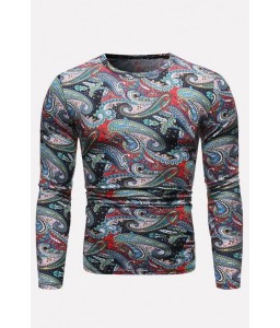 Men Multi Paisley Round Neck Long Sleeve Casual Pullover