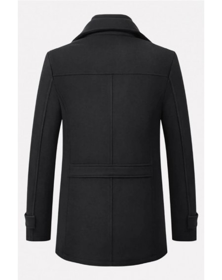 Men Black Pocket Long Sleeve Casual Duffle Coat