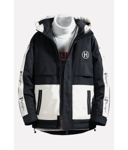 Men Embroidery Letters Print Hooded Long Sleeve Casual Padded Coat