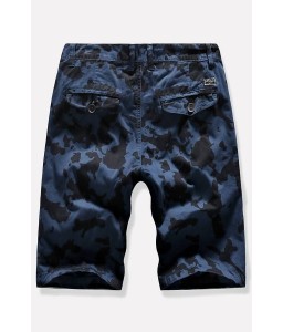 Men Dark-blue Camouflage Print Multi-pocket Casual Shorts