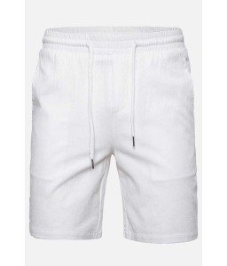 Men White Drawstring Waist Slant Pocket Casual Shorts