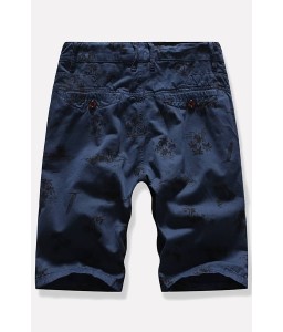 Men Dark-blue Coconut Print Slant Pocket Casual Shorts