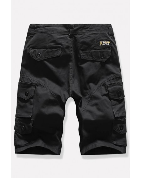 Men Black Multi-pocket Casual Cargo Shorts