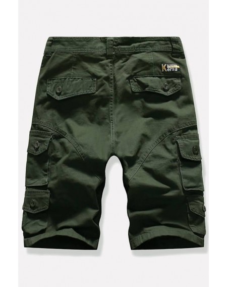 Men Army-green Multi-pocket Casual Cargo Shorts