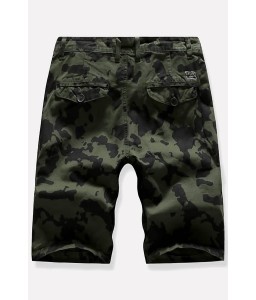 Men Army-green Camouflage Print Multi-pocket Casual Shorts