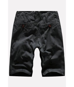 Men Gray Coconut Print Slant Pocket Casual Shorts