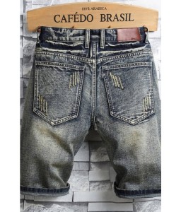 Men Blue Patched Ripped Casual Denim Shorts