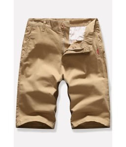 Men Khaki Slant Pocket Casual Shorts