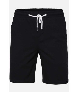 Men Black Drawstring Waist Slant Pocket Casual Shorts