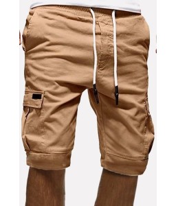 Men Pocket Side Drawstring Waist Casual Cargo Shorts