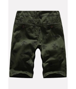 Men Army-green Coconut Print Slant Pocket Casual Shorts