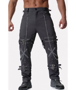 Men Chain Zipper Decor Punk Pants