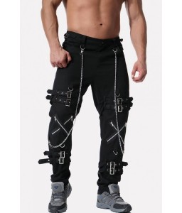 Men Chain Zipper Decor Punk Pants