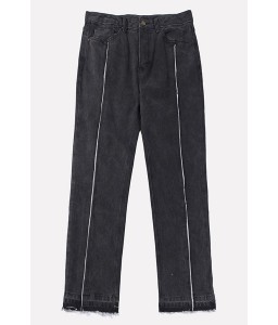 Men Dark-gray Slit Pocket Casual Straight Pants